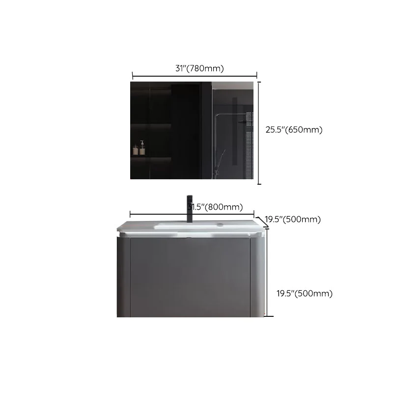 Juego de tocador de baño estándar montado en la pared rectangular moderno de madera gris Clearhalo