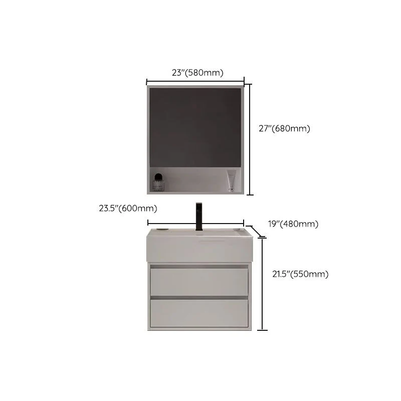 Juego de tocador de baño estándar montado en la pared rectangular moderno blanco Clearhalo
