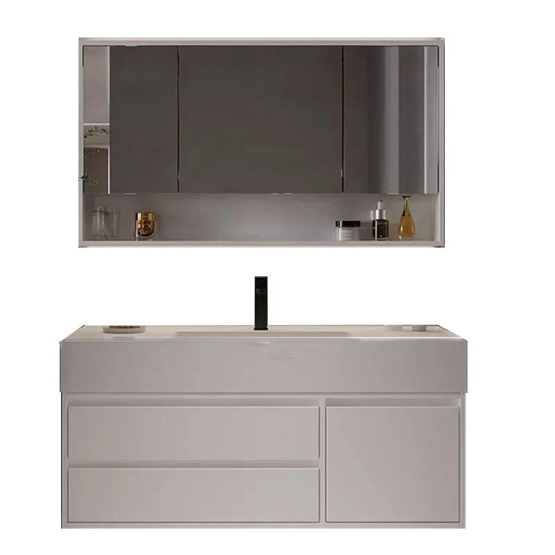 Juego de tocador de baño estándar montado en la pared rectangular moderno blanco Clearhalo