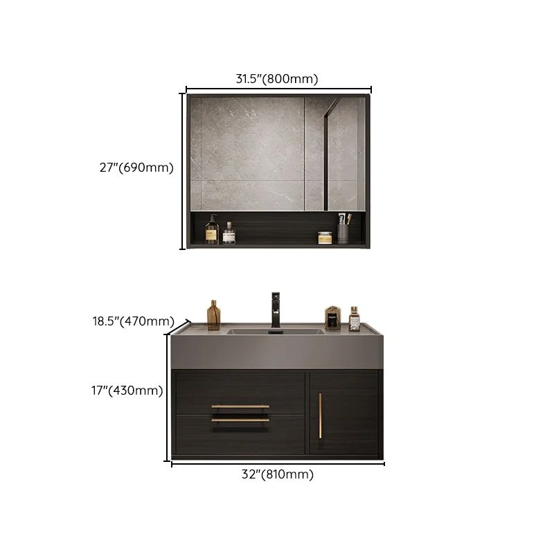 Juego de tocador de baño Glam con lavabo para montaje en pared con espejo Clearhalo