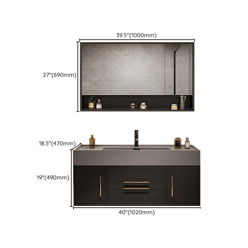 Juego de tocador de baño Glam con lavabo para montaje en pared con espejo Clearhalo