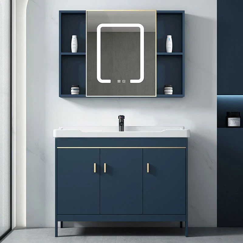 Juego de tocador de baño Glam, mueble independiente con tapa de cerámica y lavabo con grifo Clearhalo