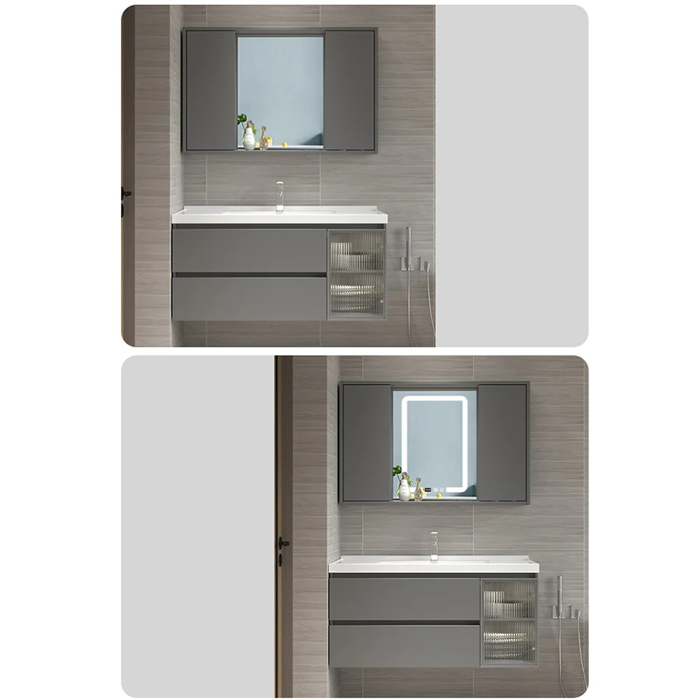 Juego de tocador de baño Glam, tocador de lavabo de baño de montaje en pared con espejo Clearhalo