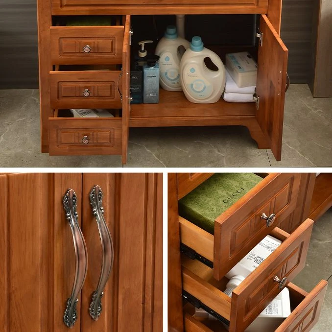 Juego de tocador de baño independiente con lavabo tradicional de madera con espejo Clearhalo