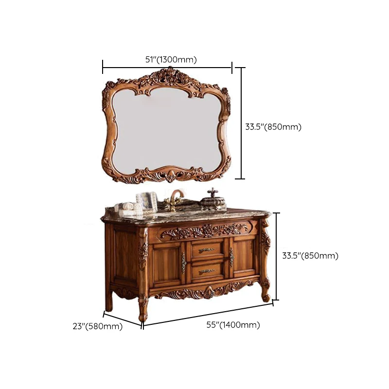 Juego de tocador de baño independiente, 2 puertas, lavabo individual, cajones Glam, tocador con espejo Clearhalo