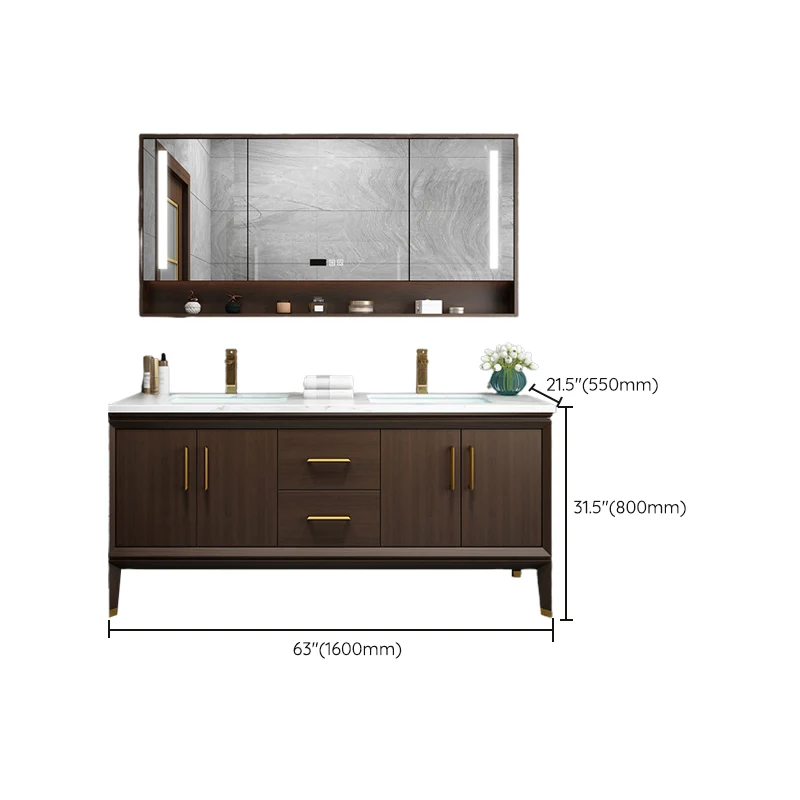 Juego de tocador de baño, lavabo individual, espejo LED, lavabo con grifo Clearhalo
