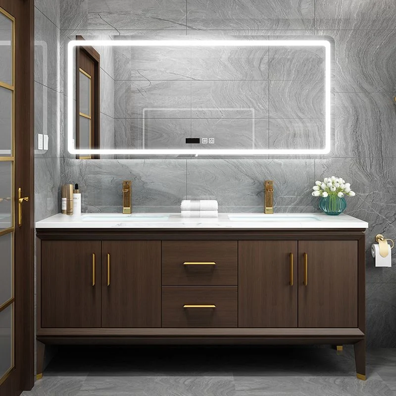 Juego de tocador de baño, lavabo individual, espejo LED, lavabo con grifo Clearhalo