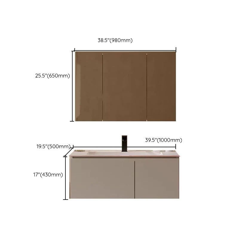 Juego de tocador de baño de madera con lavabo individual estándar montado en la pared blanco Clearhalo