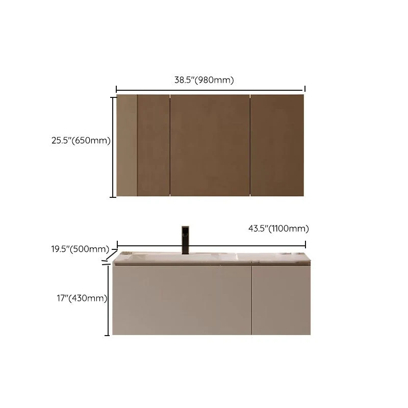 Juego de tocador de baño de madera con lavabo individual estándar montado en la pared blanco Clearhalo