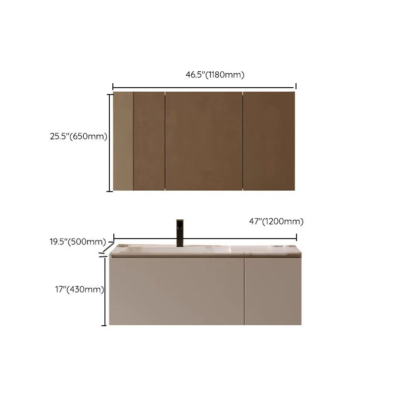 Juego de tocador de baño de madera con lavabo individual estándar montado en la pared blanco Clearhalo