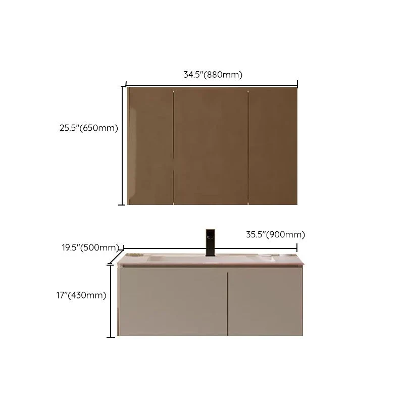 Juego de tocador de baño de madera con lavabo individual estándar montado en la pared blanco Clearhalo