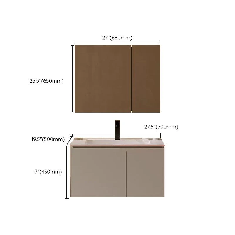 Juego de tocador de baño de madera con lavabo individual estándar montado en la pared blanco Clearhalo