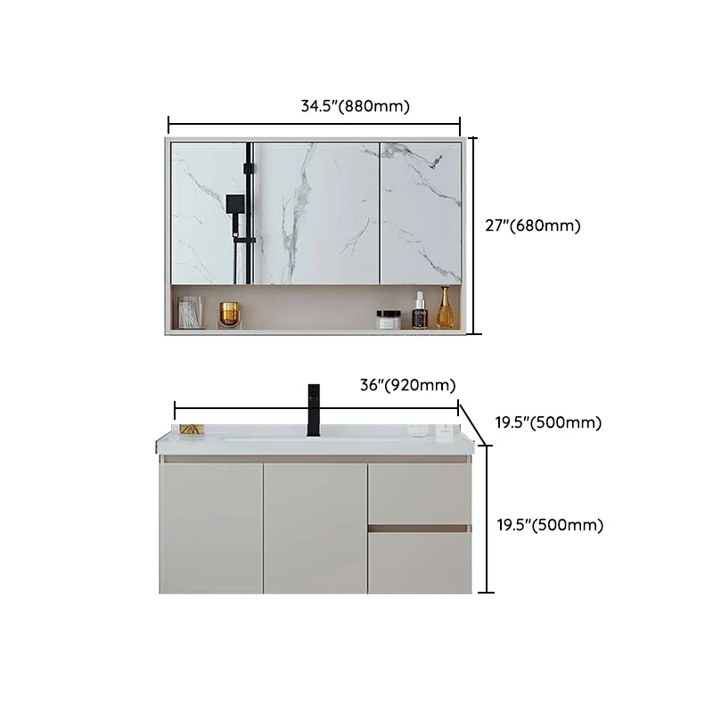 Juego de tocador de baño de madera maciza moderno blanco con montaje en pared, grifo incluido Clearhalo