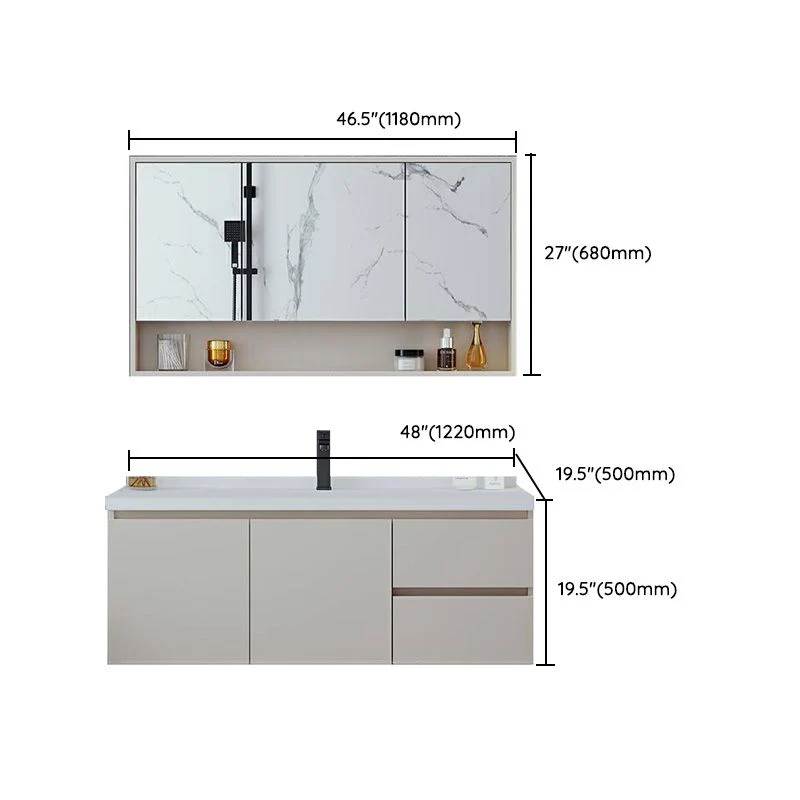 Juego de tocador de baño de madera maciza moderno blanco con montaje en pared, grifo incluido Clearhalo