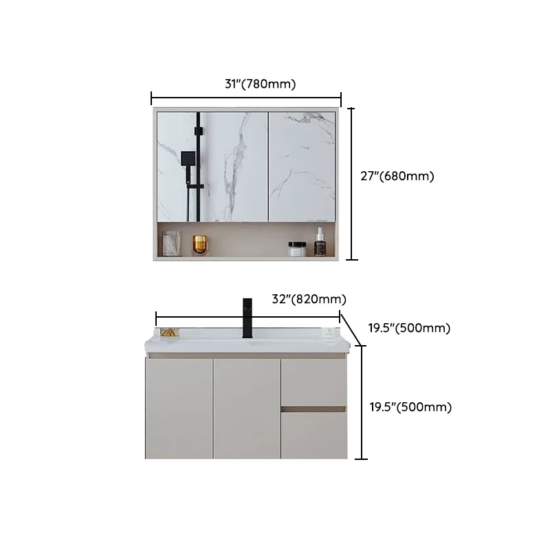 Juego de tocador de baño de madera maciza moderno blanco con montaje en pared, grifo incluido Clearhalo