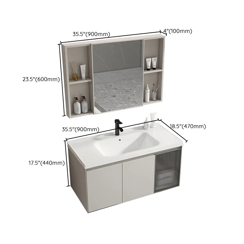 Juego de tocador de baño de metal, lavabo individual, juego de tocador de baño montado en la pared Clearhalo
