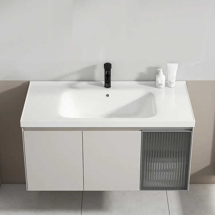 Juego de tocador de baño de metal, lavabo individual, juego de tocador de baño montado en la pared Clearhalo