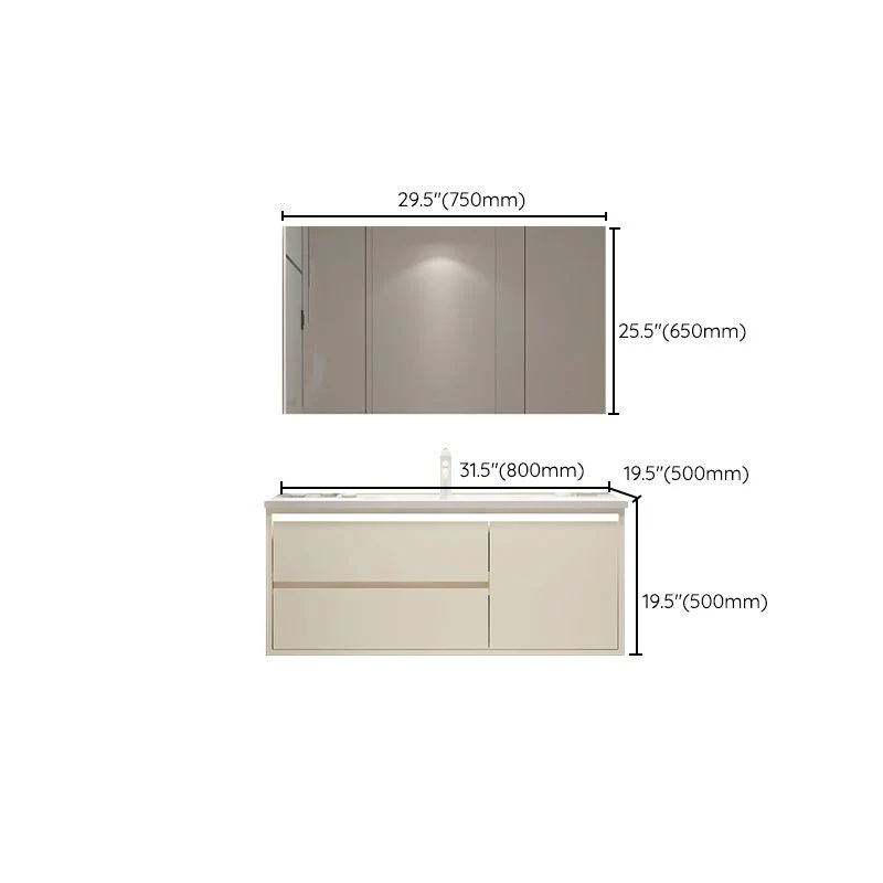 Juego de tocador de baño moderno con lavabo de madera para montaje en pared con espejo Clearhalo