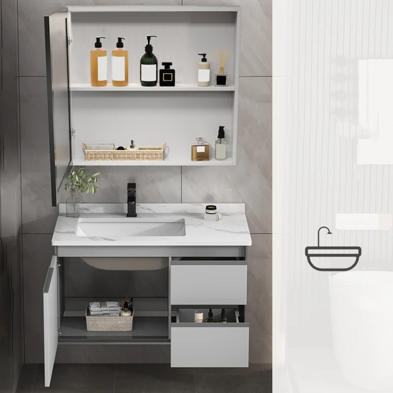 Juego de tocador de baño moderno con lavabo y montaje en pared con espejo Clearhalo