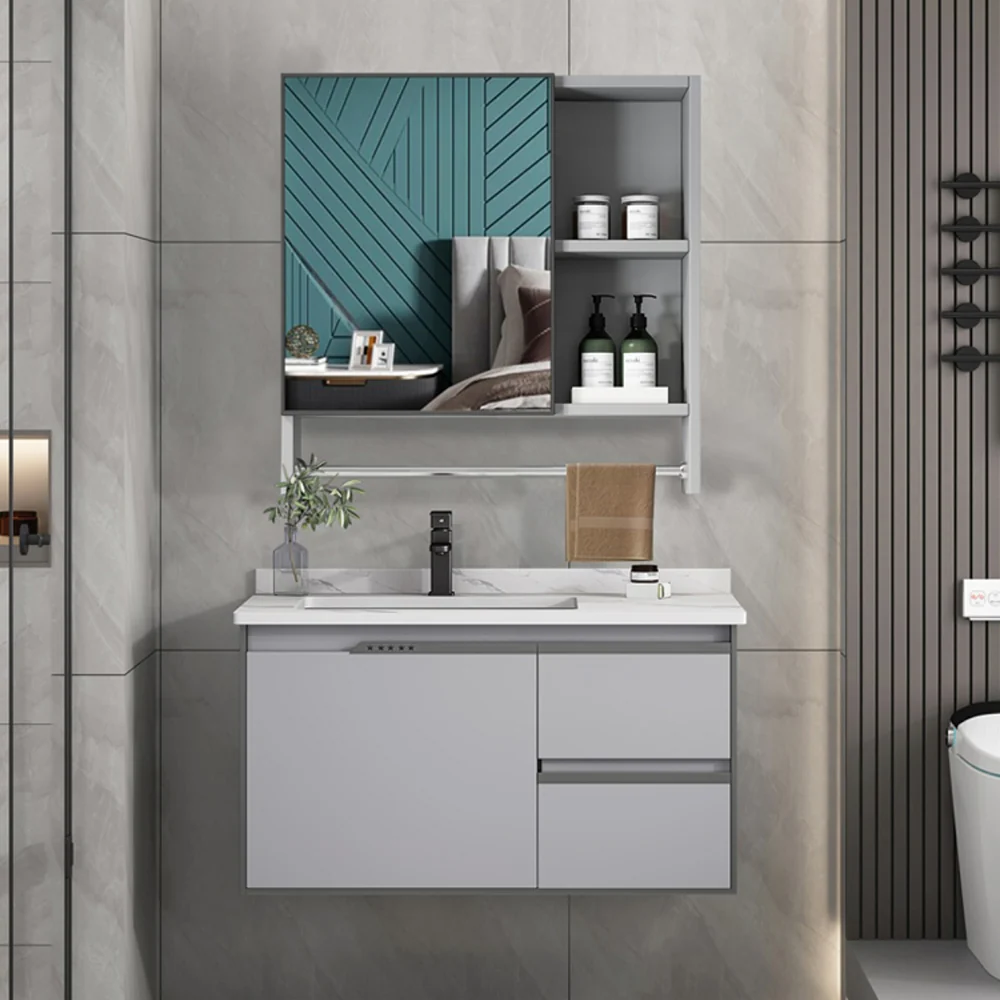 Juego de tocador de baño moderno con lavabo y montaje en pared con espejo Clearhalo