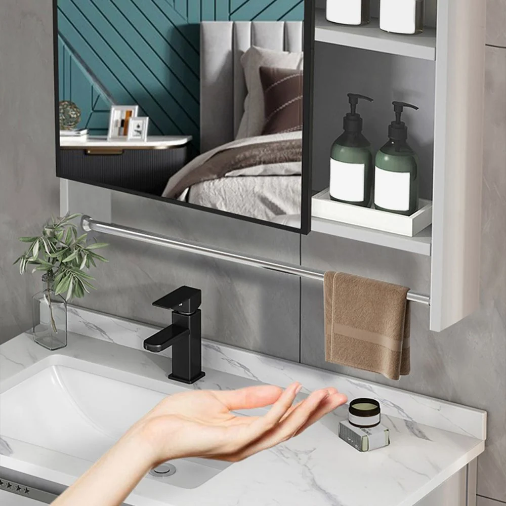 Juego de tocador de baño moderno con lavabo y montaje en pared con espejo Clearhalo