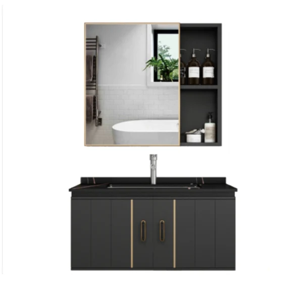 Juego de tocador de baño moderno con montaje en pared, grifo incluido, tocador de baño Clearhalo