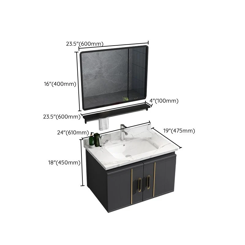 Juego de tocador de baño moderno, lavabo de baño de montaje en pared, tocador con espejo Clearhalo