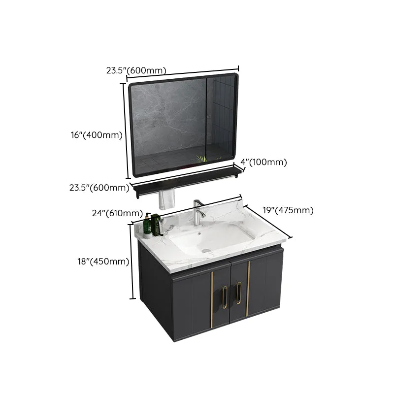 Juego de tocador de baño moderno, lavabo de baño de montaje en pared, tocador con espejo Clearhalo