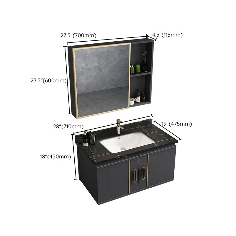Juego de tocador de baño moderno, lavabo de baño de montaje en pared, tocador con espejo Clearhalo