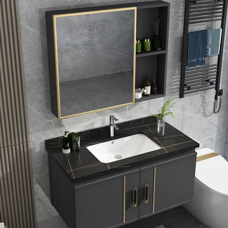 Juego de tocador de baño moderno, lavabo de baño de montaje en pared, tocador con espejo Clearhalo