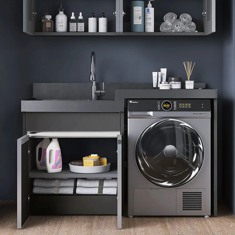 Juego de tocador de baño moderno de metal independiente con grifo de lavabo Clearhalo
