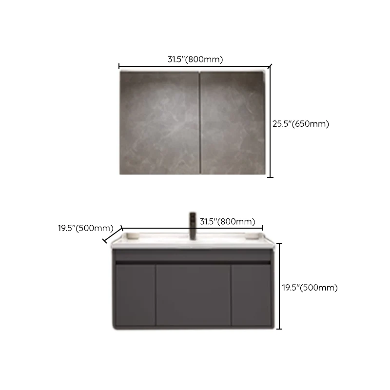 Juego de tocador de baño moderno de montaje en pared con lavabo con espejo y grifo Clearhalo