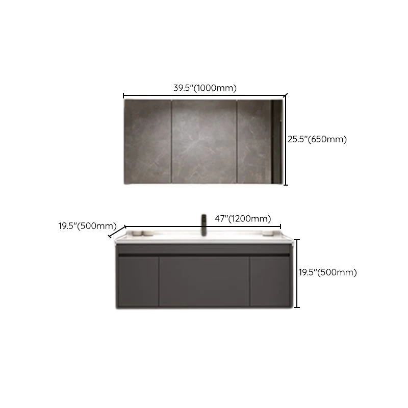 Juego de tocador de baño moderno de montaje en pared con lavabo con espejo y grifo Clearhalo