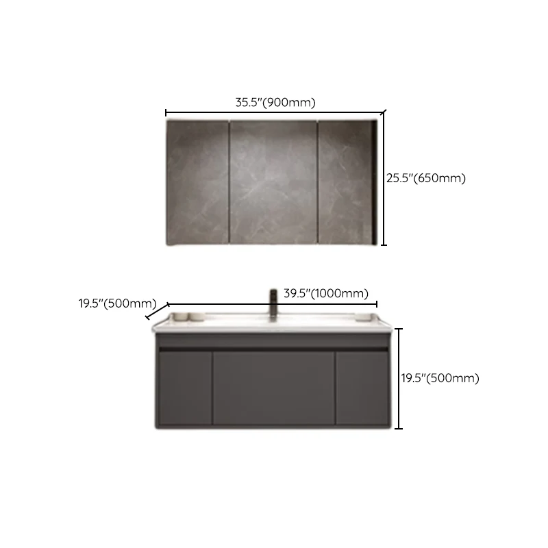 Juego de tocador de baño moderno de montaje en pared con lavabo con espejo y grifo Clearhalo