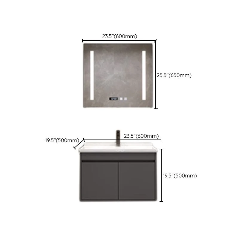 Juego de tocador de baño moderno de montaje en pared con lavabo con espejo y grifo Clearhalo