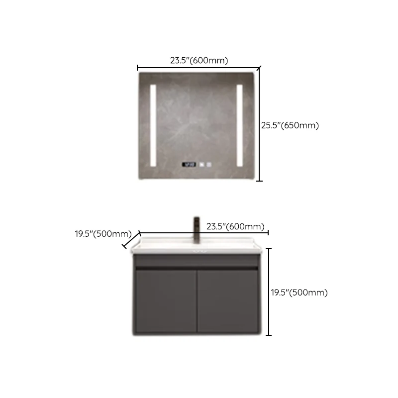 Juego de tocador de baño moderno de montaje en pared con lavabo con espejo y grifo Clearhalo