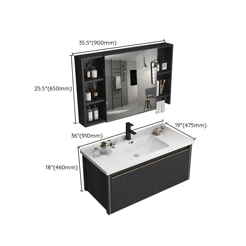 Juego de tocador de baño moderno para montaje en pared, grifo de piedra incluido, tocador de baño Clearhalo