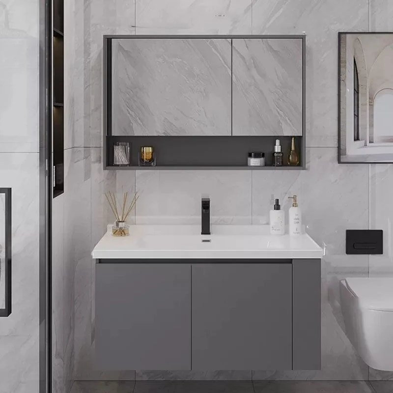 Juego de tocador de baño moderno rectangular con lavabo individual estándar montado en la pared gris Clearhalo