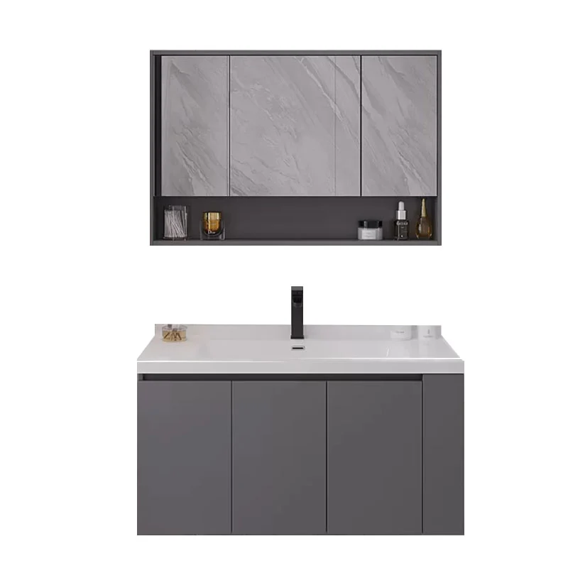 Juego de tocador de baño moderno rectangular con lavabo individual estándar montado en la pared gris Clearhalo