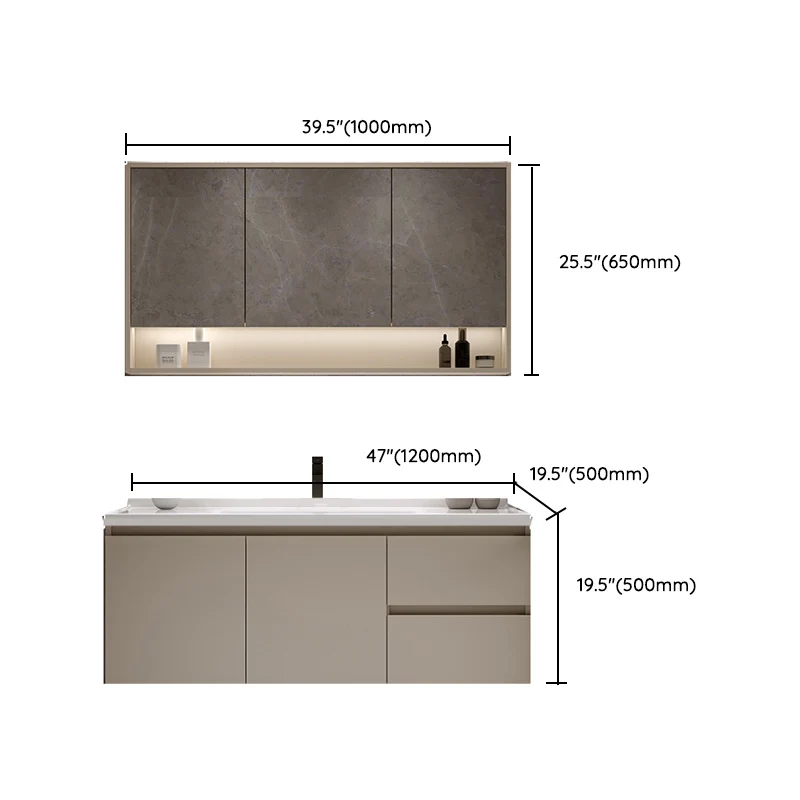 Juego de tocador de baño moderno rectangular de madera maciza blanca con montaje en pared Clearhalo