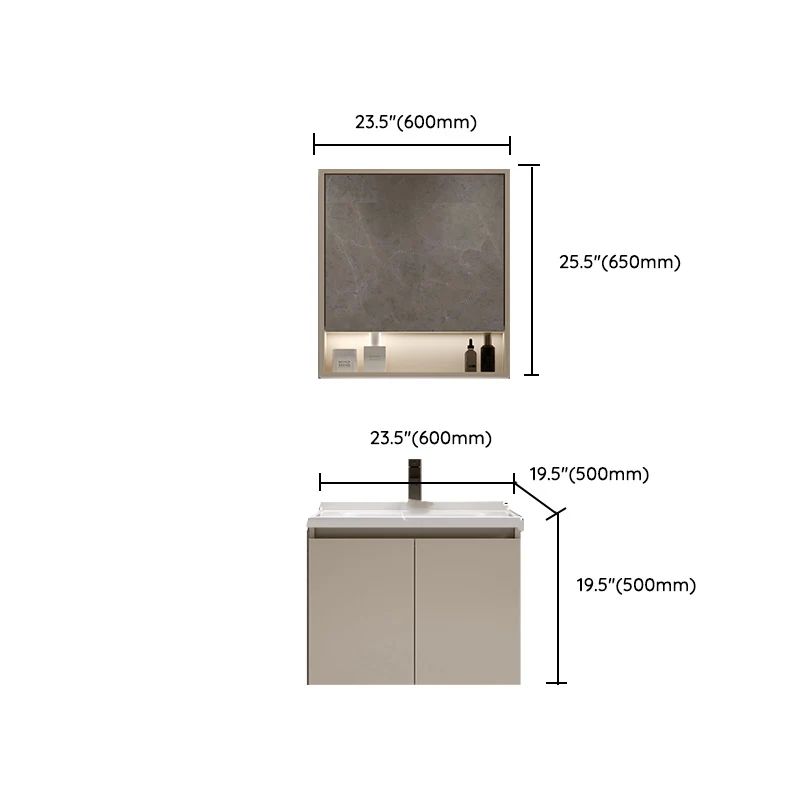 Juego de tocador de baño moderno rectangular de madera maciza blanca con montaje en pared Clearhalo