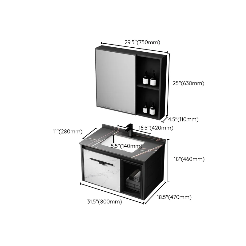 Juego de tocador de baño moderno Tocador de baño de un lavabo de aluminio Clearhalo