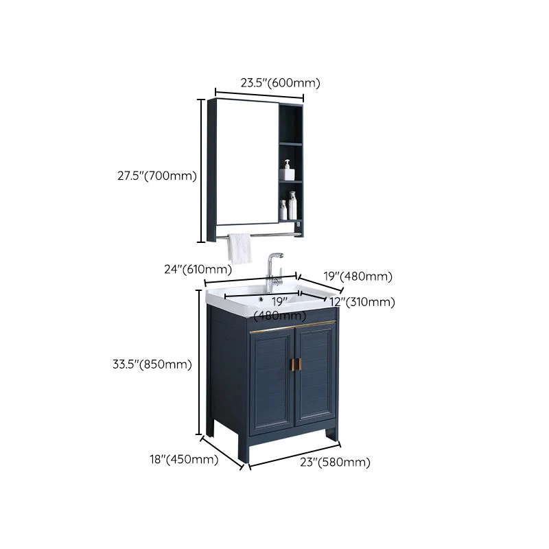 Juego de tocador de baño moderno, tocador con lavabo rectangular individual independiente de 2 puertas Clearhalo