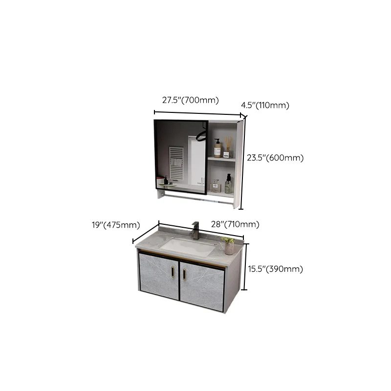 Juego de tocador de baño de montaje en pared con lavabo de metal Glam con espejo Clearhalo
