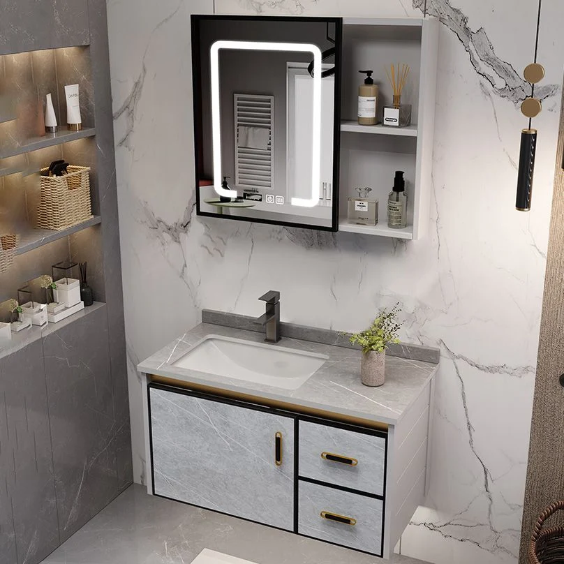 Juego de tocador de baño de montaje en pared con lavabo de metal Glam con espejo Clearhalo
