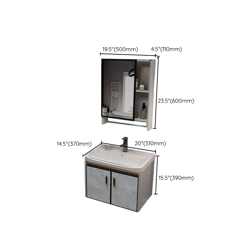 Juego de tocador de baño de montaje en pared con lavabo de metal Glam con espejo Clearhalo