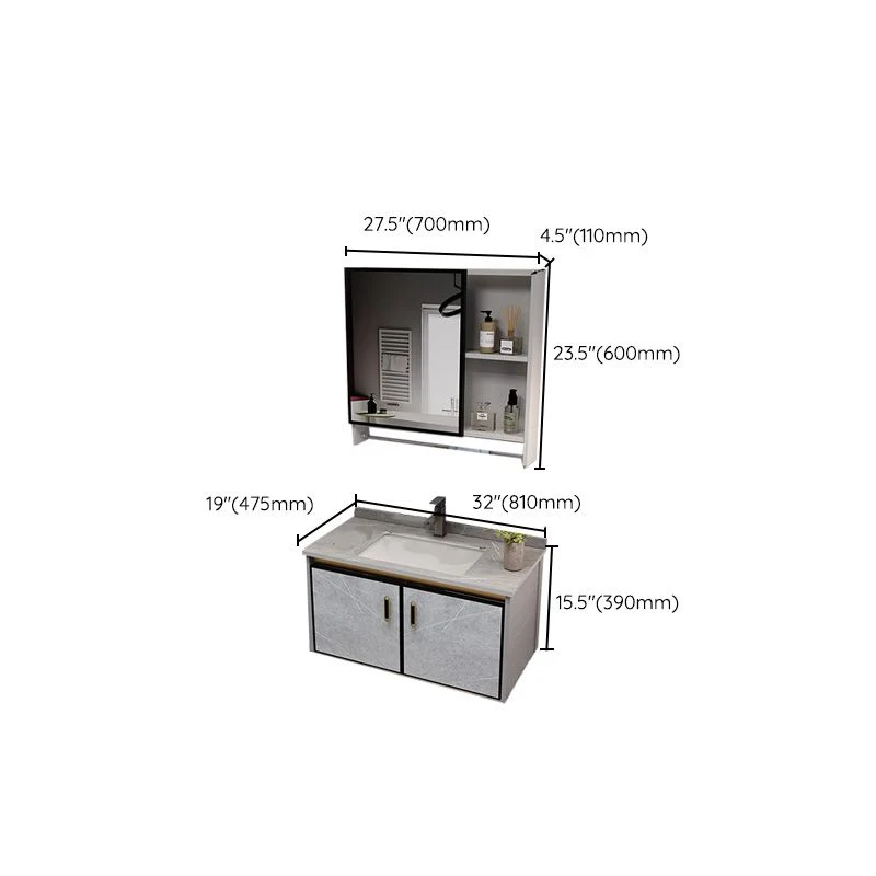 Juego de tocador de baño de montaje en pared con lavabo de metal Glam con espejo Clearhalo