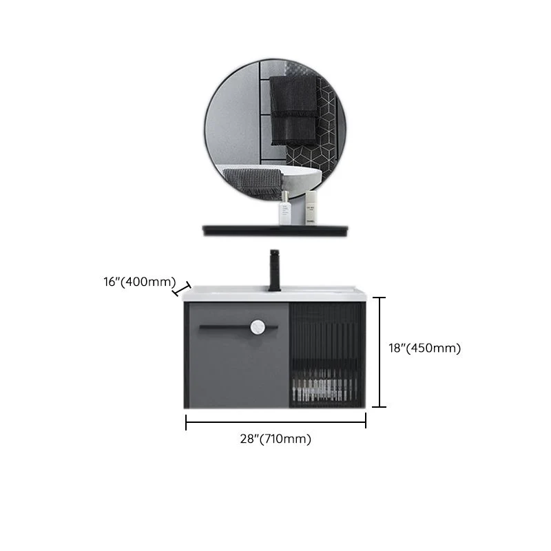 Juego de tocador de baño para montaje en pared, espejo, tocador de baño de madera rectangular gris con lavabo individual C...