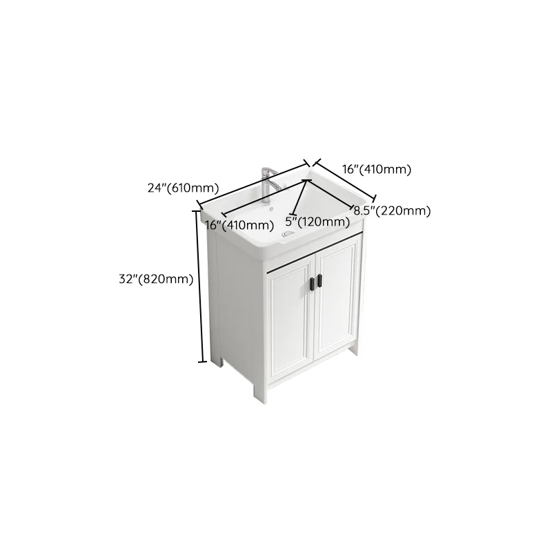 Juego de tocador de baño, tocador con grifo de cajón blanco independiente con espejo Clearhalo