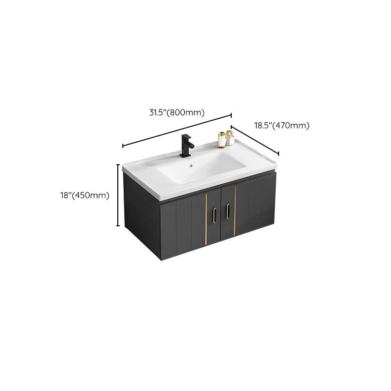 Juego de tocador con base de metal moderno para montaje en pared negro con tocador de baño con lavabo individual Clearhalo